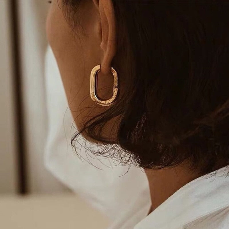 2026 New Classic Copper Alloy Smooth Metal Hoop Earrings For Woman Fashion Korean Jewelry Temperament  Daily Wear earrings